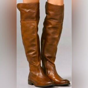 Frye Shirley Over the Knee Riding Leather Boots - Tan -6.5